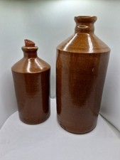 Pair Of Vintage Bourne Denby Salt Glazed Brown Earthenware Bottles/vessels