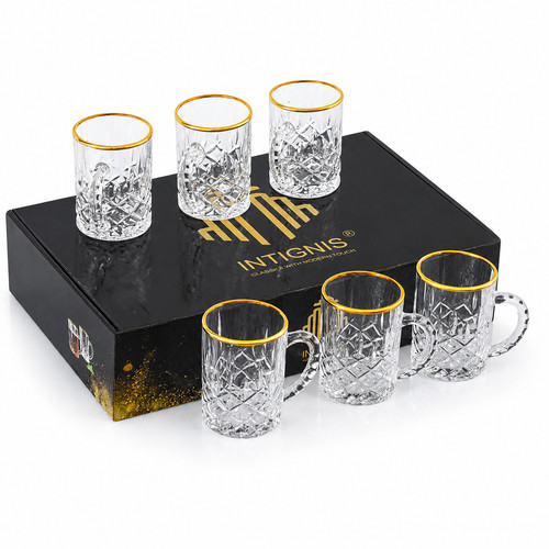 Glass tea cups set - glass, 6