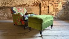 Lounging Around ‘Woodsmoor’ Howard style Kilim Armchair and velvet footstool