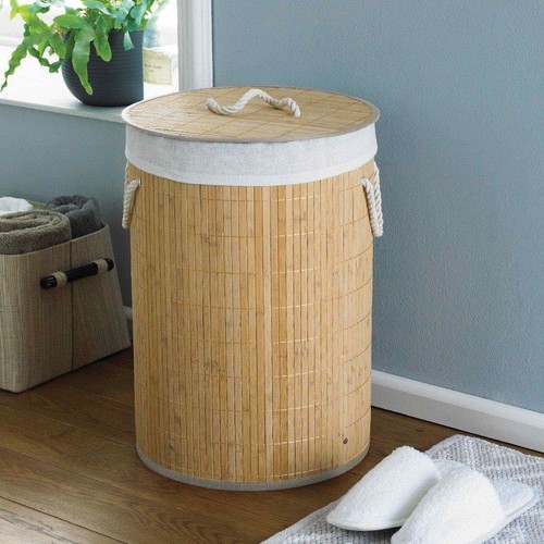 Round natural bamboo laundry - natural,