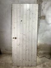 29 3/4"X 66 1/8" Old Internal Painted Pine 9 Plank Ledge & Brace Door Cottage