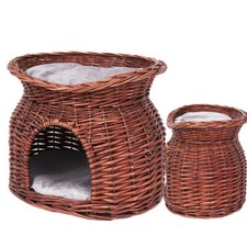 2 Tier Elevated Dog Cat Couch Pet Basket Sofa Bed Wicker Willow Rattan w/Cushion