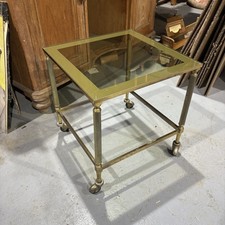 Vintage Brass Glass Side Coffee Table Modernist Italian French Hollywood