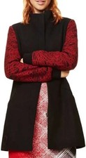 Desigual Luz Woman’s Wool Blend Black Red Coat Poppy Lining Zip Up Size 46