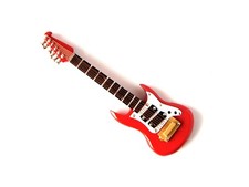 RED WASHBURN MINIATURE COLLECTABLE RED ELECTRIC GUITAR 9cm IN CASE - WOODEN
