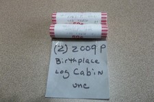 (2) 2009 P Unc. LINCOLN CENT Birthplace, log cabin  sealed bank roll  FREE SHIP