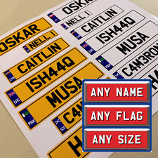 KIDS PERSONALISED NUMBER PLATES STICKERS CAR JEEP  STD SIZE 140MM X 35MM