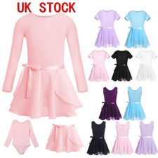 UK Girls Ballet Dance Tutu Dress Cotton Leotard Romper with Chiffon Skirt Sets