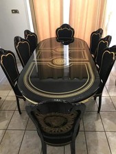 VENUS ITALIAN HIGH GLOSS DINING EXTENDING TABLE & 6 MEDUSA HEAD FABRIC CHAIRS