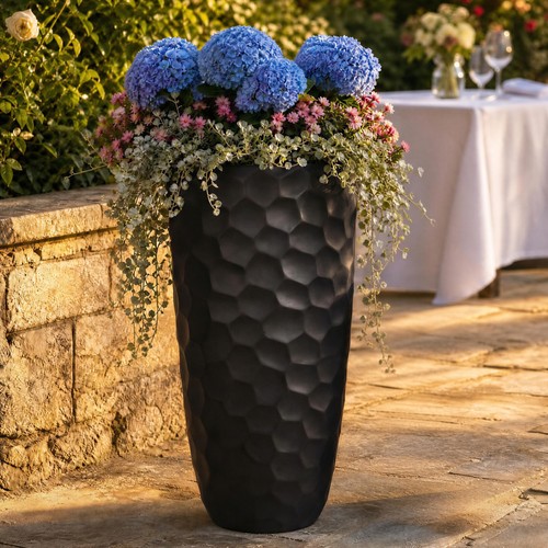 Tall black garden planters - planters,