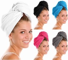 100% Cotton Hair Turban Absorbent Towel Drying Soft Wrap With Loop & Button