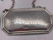 BRANDY Decanter Label Solid Silver London 1966