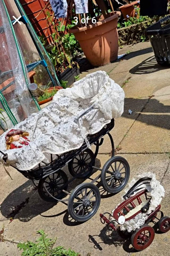 Antique vintage doll pram duo - doll,