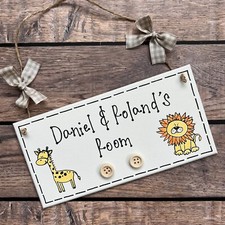 Personalised Name Door Girl Boys Plaque Brothers Bedroom Sign Twins Sibling Lion