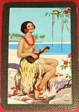 EN201  Swap Playing Cards 1 VINTAGE ENGLISH NAMED HULA HULA HAWAIIAN DANCER