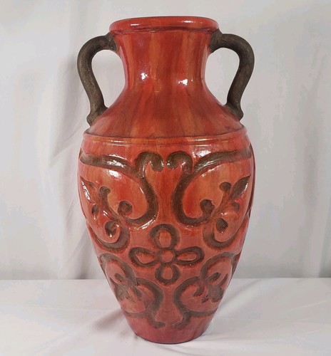 Large red ceramic floor vase - ceramic,