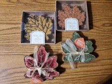 Fall / Autumn Leaves Beaded Drink Coasters set/4  Green, Red, Orange & Yellow