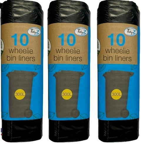 Wheelie bin liners 300l black - 300l,