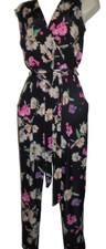 Wallis black floral faux wrap stretch narrow leg belted  jumpsuit  10