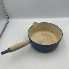 Vintage Le Creuset 20cm saucepan, blue enameled cast iron model wooden handle