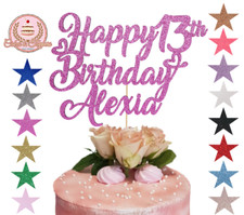 Personalised Happy Birthday Cake Topper Custom Cake Decoration with Hearts Girl 