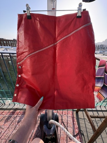 Vintage red leather mini skirt - leather,
