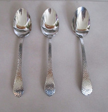 3 Wallace Colonial Hammered 7" Oval Soup Spoons 18/8 Stainless Flatware Set of 3