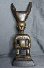 Ivory Coast Tribal African wooden Carved Fertility Idol Figure on wooden stand