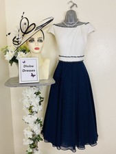 BNWT Mother of Bride John Charles Size 14  Navy &  Ivory 48" Tea Length Outfit