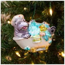 Bathing Hippo Glass Ornament.