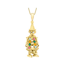 9ct Yellow Gold Multicoloured 10x33mm Clown Pendant  (7192)