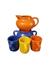 Bauer Demitasse Cups and Creamer/Sugar Orange Cobalt Yellow (5 pieces) MINT Cali