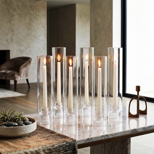 6pcs glass candle - holder, set