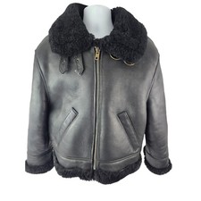 Ardney Women's Heavy Leather Sheepskin Shearling Bomber Jacket XL Vintage USA