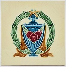 Antique Fireplace Tile Hand-Painted Floral Design by Lea & Boulton C1900 AE1