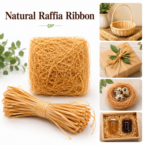 Natural brown raffia ribbon - natural,