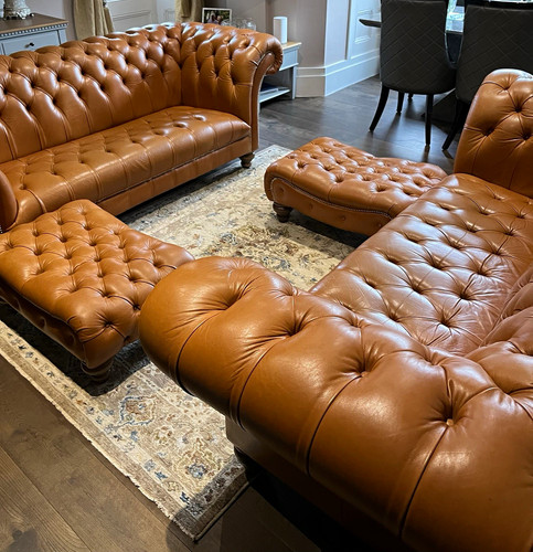 Brown leather chesterfield - leather, 3