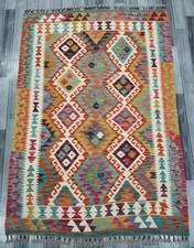 Chalk Handmade Afghan/Turkish Kilim Rug, Aztec Wool Area Rug Size 175x123 CM