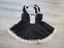 Black Satin & White Lace Off Shoulder Maids Dress Fantasy Role Play Size XL