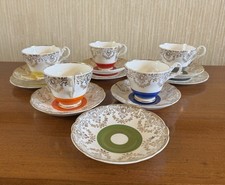 Vintage Winston Bone China 16 Piece 22kt Gold filigree harlequin Part Tea Set