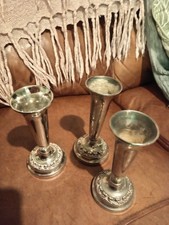 Three Vintage Silver Plated Bud Vases /  Specimen Vases