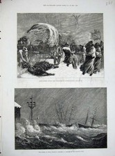 Old Antique Print 1881 Storm