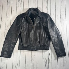 Vintage Leather Jacket Men’s Small / XS. Waist Fit, Black Thick Leather. Biker.