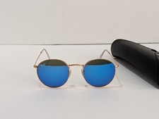 USED Ray-Ban RB3447 112/17 Round Metal Gold Frame Blue Mirror Sunglasses w/ Case