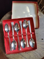 Boxed Set Of Silver Plated Teaspoons X6 Plain Taper Pattern Plate Not Worn