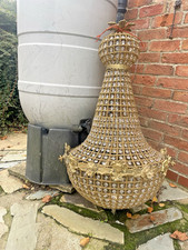 French Gilt Brass Crystal Chandelier Empire Style Ballroom Hanging Lighting 37in