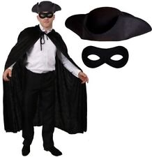 BANDIT COSTUME HIGHWAY MAN TRICORN HAT BLACK CAPE MASK TURPIN ZORRO FANCY DRESS