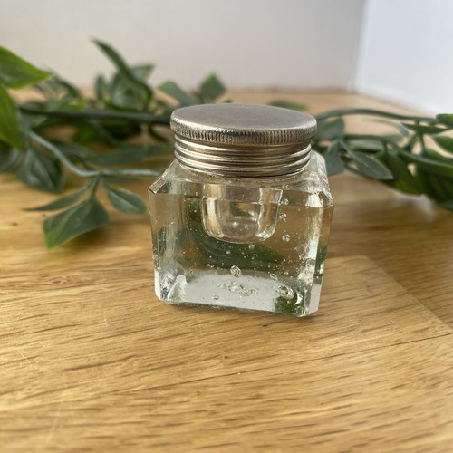 Clear cut glass square - glass, inkwell