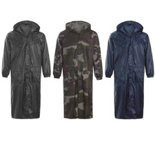 Adults Long Camouflage & Plain Waterproof Rain Coat Cagoule Trench Mac