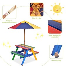 Kids Picnic Table Bench Set Children Activity Play Table w/ Removable Umbrella